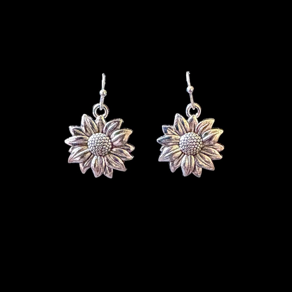 Silver Sunflower Fashion Earrings - Picture 1 of 2